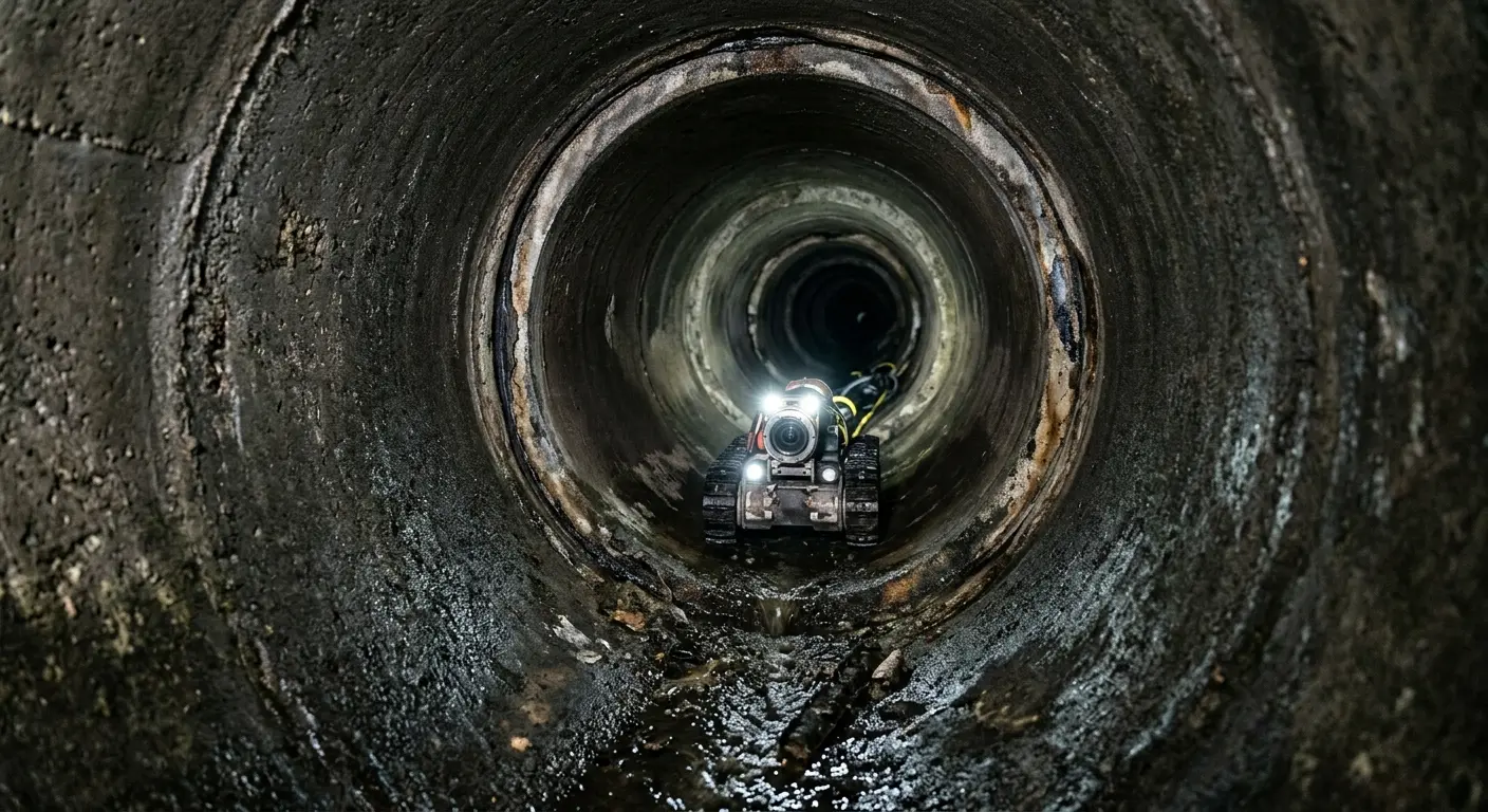 Robotic sewer camera inspecting pipe interior for Drain Snake Service in Putnam