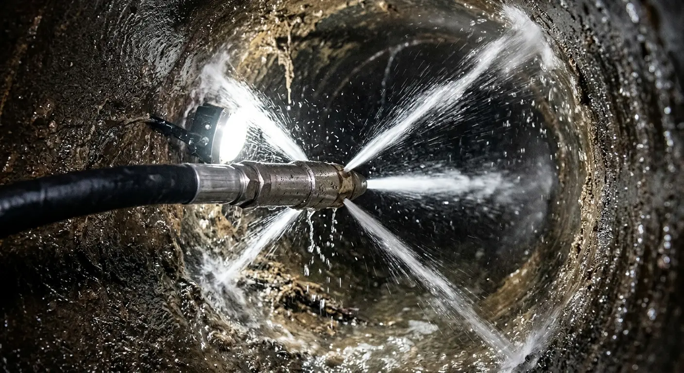 High-pressure hydro jetting nozzle cleaning sewer pipe for Sewer Line Relining in Putnam